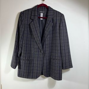 Sag Harbor Plaid Vintage Blazer Grey Navy Red Career Academia